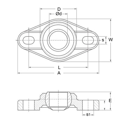 1081200 | FL-08-W300 (Each) --- Flanged 2 Bolt Housing and Bearing Assembly - 8 - 31 mm Aligning - Plastic