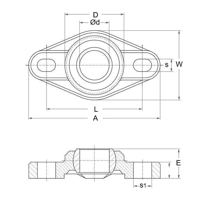 1091701 | FL-10-W300 (Each) --- Flanged 2 Bolt Housing and Bearing Assembly - 10 - 36 mm Aligning - Plastic