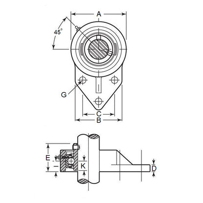 1134536 | IP-201RS (Each) --- Offset Housing and Bearing Assembly - 25x70x64 mm Thermoplastic and Stainless
