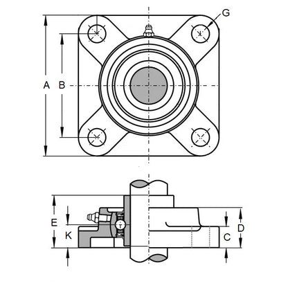 1192697 | F206 (Each) --- Flanged Square Cast Iron Housings - 108x40.2x14 mm - Cast Iron Housing