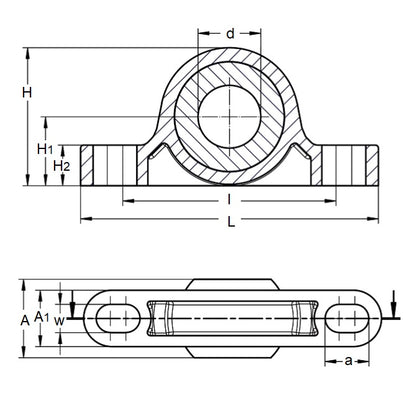 1072934 | BB-064-L280 (PK-10) --- Pillow Block Housing and Bearing Assembly - 6.35x44.45x19.81 mm Thermoplastic