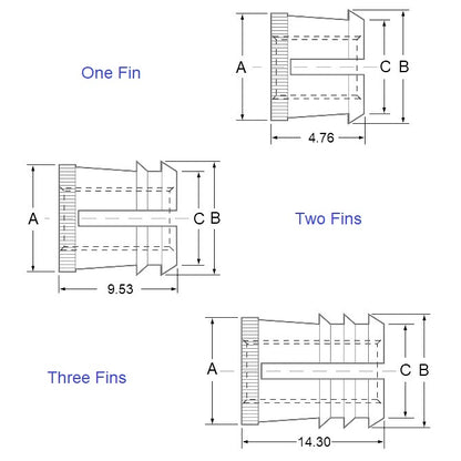 1076443 | IN-PF-079C-143-W (Each) --- Tapered Fit Finserts For Wood and Plastics Inserts - 5/16-18 UNC - 7.94mm - 11.91x14.3 mm