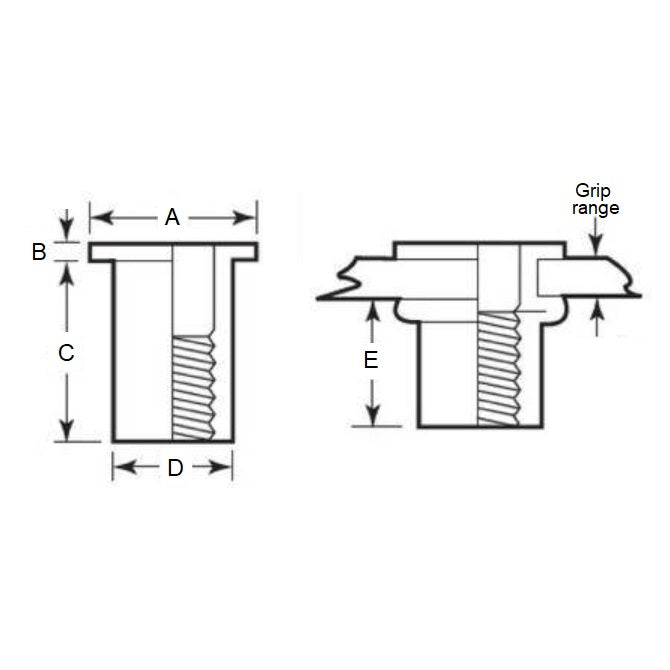 1076290 | IN-RIV-079C-032 (Each) --- Rivet Nuts Inserts - 5/16-18 UNC - 7.94mm - 10.49 - 0.76 - 3.18 Klik