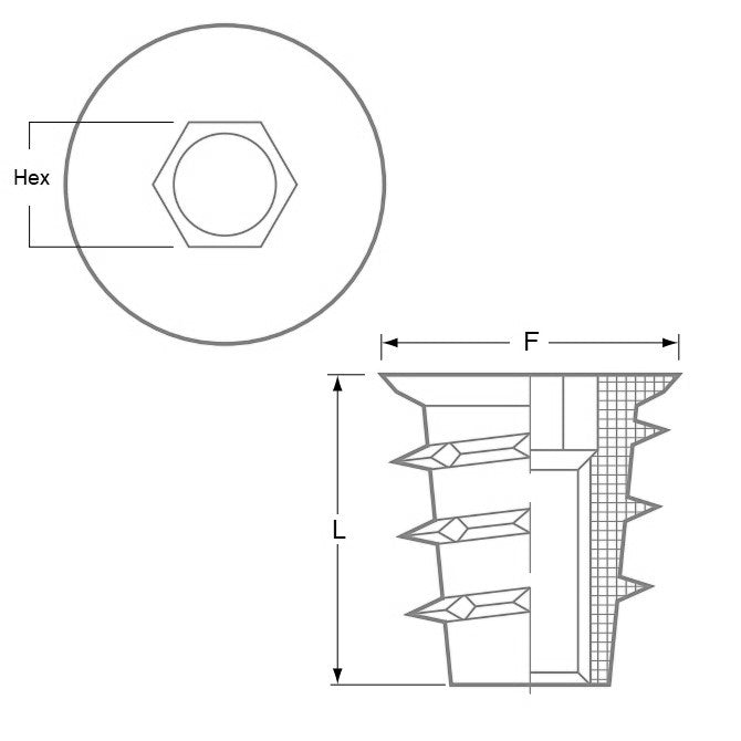 1056487 | IN-TP-048C-20-WHF (PK-10) --- Self Tapping Inserts - 10-24 UNC - 4.76mm - 7x19.99 mm For Wood