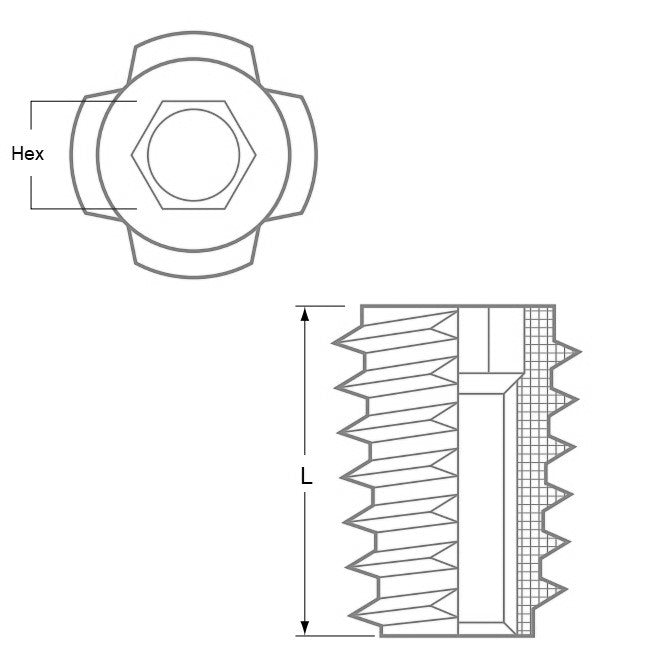 1054109 | IN-TP-042C-10-WHL (PK-5) --- Self Tapping Inserts - 8-32 UNC - 4.17mm - 6x10.008 mm For Wood