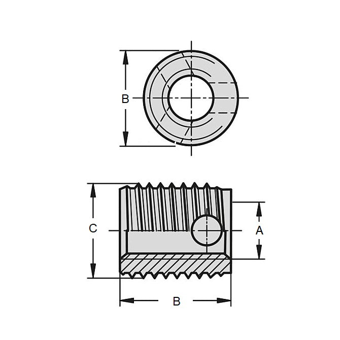 1051930 | IN-TP-040M-08-A-C (Each) --- Self Tapping Inserts - M4 - 4x0.7mm - 6x8 mm For Aluminium - Carbon Steel Insert