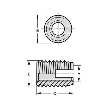 1056470 | IN-TP-048C-10-P-S3 (PK-100) --- Self Tapping Inserts - 10-24 UNC - 4.76mm - 7.09x10 mm For Plastics - Stainless Steel 303/304 Similar to A2, 18-8 HRB80 Insert