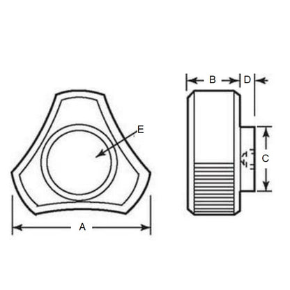1072306 | KF064C-025-3L-BHST (PK-100) --- Lobe Knobs - 1/4-20 UNC - 6.35mm - 25.4x9.5 mm Three Lobe - Brass Knob