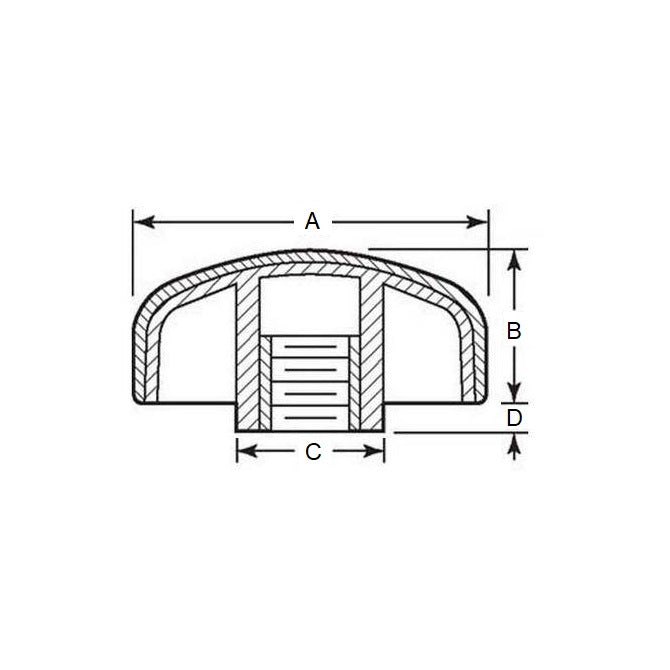1058747 | KF048F-030-3L-SFT (Each) --- Lobe Knobs - 10-32 UNF - 4.76mm - 29.97x14 mm Three Lobe - Zinc Plated Brass Knob