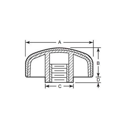 1072967 | KF064C-045-3L-SFT (Each) --- Lobe Knobs - 1/4-20 UNC - 6.35mm - 44.96x17.8 mm Three Lobe - Zinc Plated Brass Knob