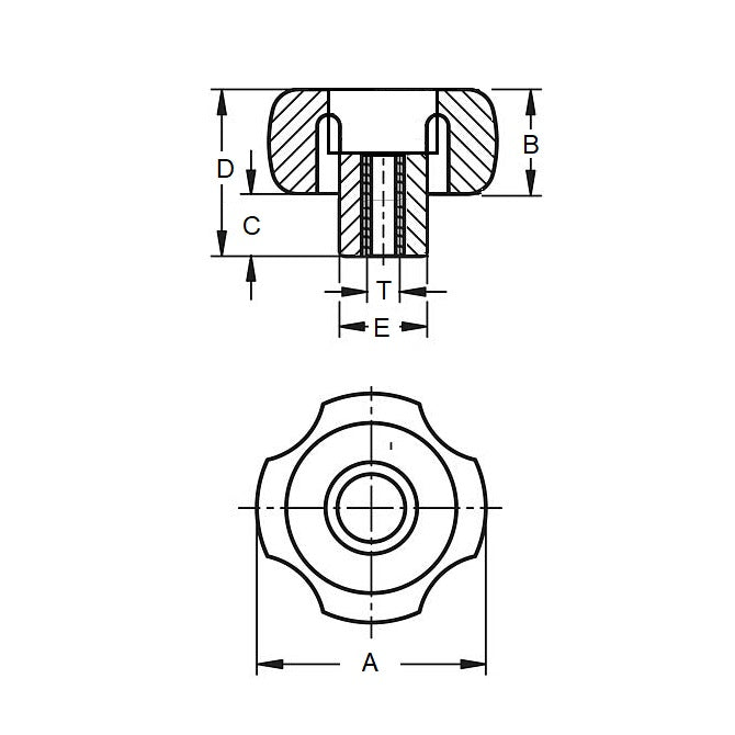 1112199 | KF159C-080-4L-P (Each) --- Lobe Knobs - 5/8-11 UNC - 15.88mm - 80.01x23.9 mm Four Lobe - Brass Knob