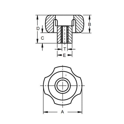 1072486 | KF064C-030-4L-P (Each) --- Lobe Knobs - 1/4-20 UNC - 6.35mm - 29.97x9.7 mm Four Lobe - Brass Knob