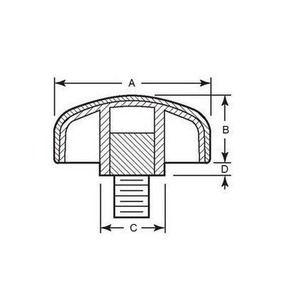 1072492 | KM064C-030-3LL-SFT (Each) --- Lobe Knobs - 1/4-20 UNC - 6.35mm - 29.97x25.4 mm Three Lobe - Zinc Plated Steel Knob