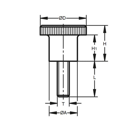 1081707 | KM080M-025-KN25-PH (PK-5) --- Knurled Knobs - M8 - 8x1.25mm - 32x25 mm Male - Phenolic Knob