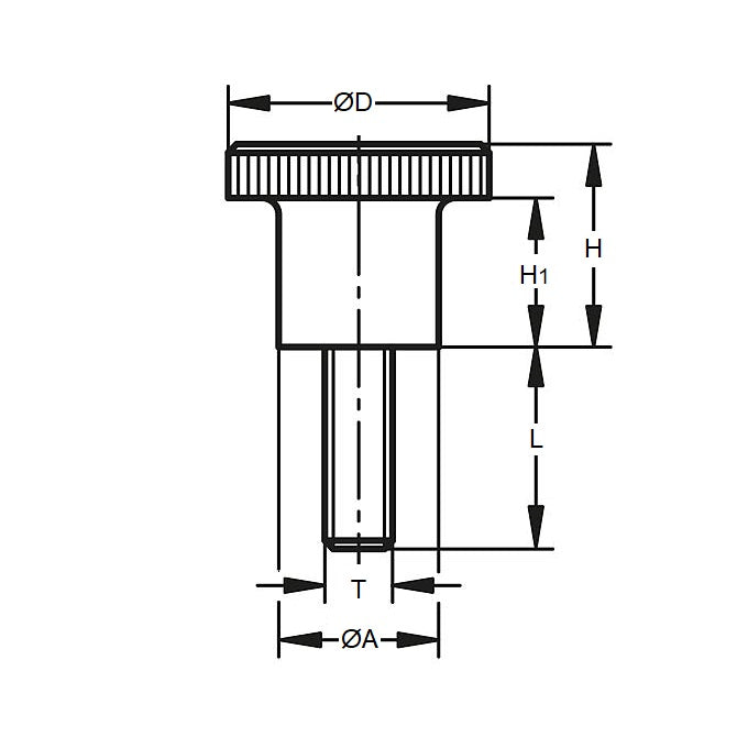 1066888 | KM060M-025-KN15-PH (PK-5) --- Knurled Knobs - M6 - 6x1mm - 24.5x15 mm Male - Phenolic Knob