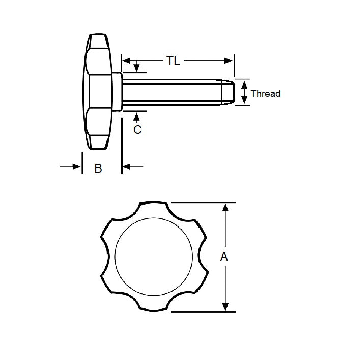 1067478 | KM060M-038-ROS-Y (PK-10) --- Thumb Knobs - M6 - 6.00mm - - Use Own Screw 38x12.2 mm For Cap Screws - Plastic Knob