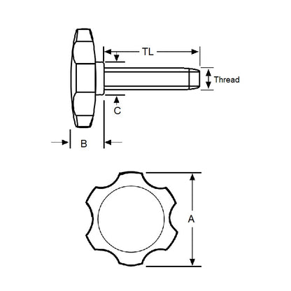 1067478 | KM060M-038-ROS-Y (PK-10) --- Thumb Knobs - M6 - 6.00mm - - Use Own Screw 38x12.2 mm For Cap Screws - Plastic Knob