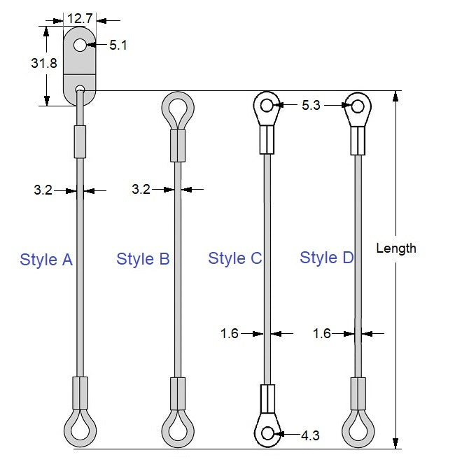 1225772 | FPC-24RS (Each) --- Nylon Coated Steel Lanyards - 609 mm A - Stainless Steel Lanyard