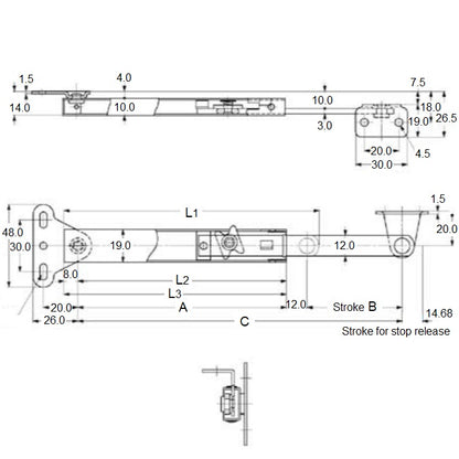 1209436 | SUG-526RS (Each) --- Stainless Steel Lid Stay - 184.94x157.99x165.99 mm
