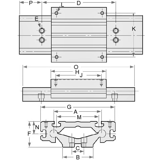 1107612 | PBC-1171RS (Each) --- Mini Rail Self-Lubricating Linear - 15 0.025-0.051 16 mm - Ceramic Coated RC70 with Frelon Gold