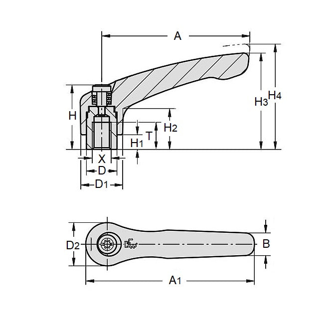 1064006 | CLB01M6-OUK (Each) --- Clamp Standard Levers - M6 - 6x1mm - 40 - 40  - Steel with Plastic Coat Lever