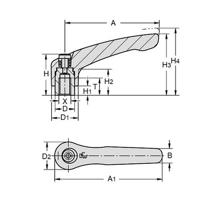1064006 | CLB01M6-OUK (Each) --- Clamp Standard Levers - M6 - 6x1mm - 40 - 40  - Steel with Plastic Coat Lever