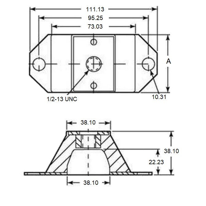 1169238 | MCOM-0059-051 (Each) --- Compression Mounts - 58.967 Kg - 50.8x111.125 mm - Neoprene Rubber Mount