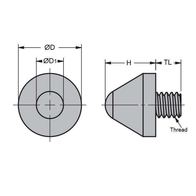 1034660 | MCOD-0001-013 (Each) --- Cone Mounts - 1/4-12 UNC 2A 12.7x6.35 mm