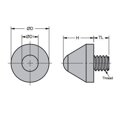 1034660 | MCOD-0001-013 (Each) --- Cone Mounts - 1/4-12 UNC 2A 12.7x6.35 mm