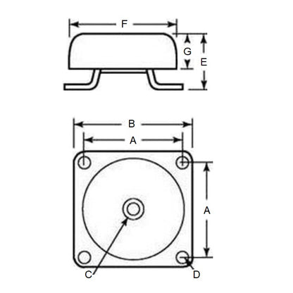 1172425 | MCUP-0064-060 (Each) --- Cup Industrial Mounts - 63.5 Kg - 60.452 mm - 1/4-20 UNC - 6.35mm -