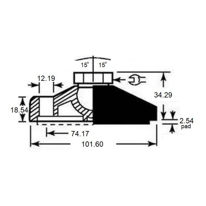 1122087 | MLF-191C-S3NY-2LH (Each) --- Levelling Socket Mounts - 3/4-10 UNC - 19.05mm - 101.6x18.5 mm Standard - Stainless Steel Mount