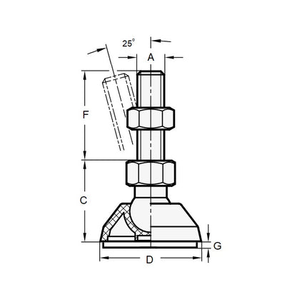 1092677 | MLM-100M-100-S4 (Each) --- Levelling Studded Mounts - M10 - 10x1.5mm - 60x28 mm Standard - Stainless Steel 304 Similar to A2, 18-8 HRB80 Mount