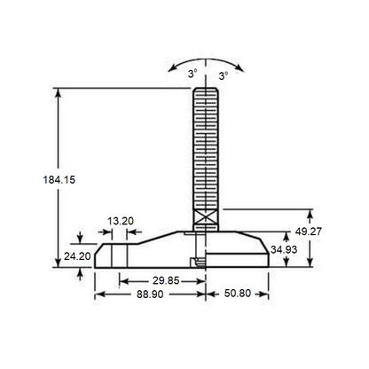 1103635 | MLM-127C-152-S4-AHY1-100 (Each) --- Levelling Studded Mounts - 1/2-13 UNC - 12.7mm - 100.1x32 mm Hygienic - Stainless Steel 304 Similar to A2, 18-8 HRB80 Mount