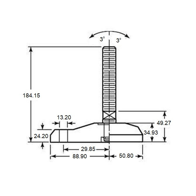 1112225 | MLM-159C-152-S4-AHY1-100 (Each) --- Levelling Studded Mounts - 5/8-11 UNC - 15.88mm - 100.1x32 mm Hygienic - Stainless Steel 304 Similar to A2, 18-8 HRB80 Mount