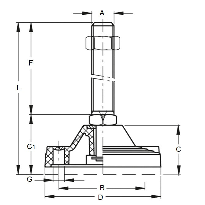 1087234 | MLM-095C-062-S3NY-2LH (Each) --- Levelling Studded Mounts - 3/8-16 UNC - 9.53mm - 78.7x18.3 mm Light Duty - Stainless Steel Mount