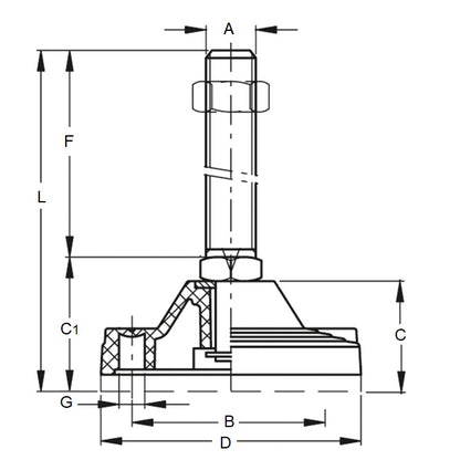 1103531 | MLM-127C-062-CNY-2LH (Each) --- Levelling Studded Mounts - 1/2-13 UNC - 12.7mm - 78.7x18.3 mm Light Duty - Steel Mount