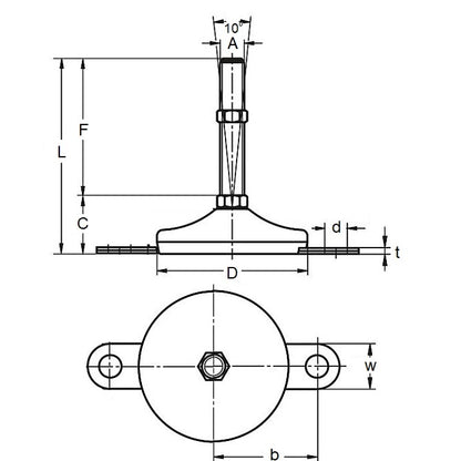 1128911 | MLM-222C-152-S4-AHY2 (Each) --- Levelling Studded Mounts - 7/8-9 UNC - 22.23mm - 74.9x22.1 mm Hygienic - Stainless Steel 304 Similar to A2, 18-8 HRB80 Mount