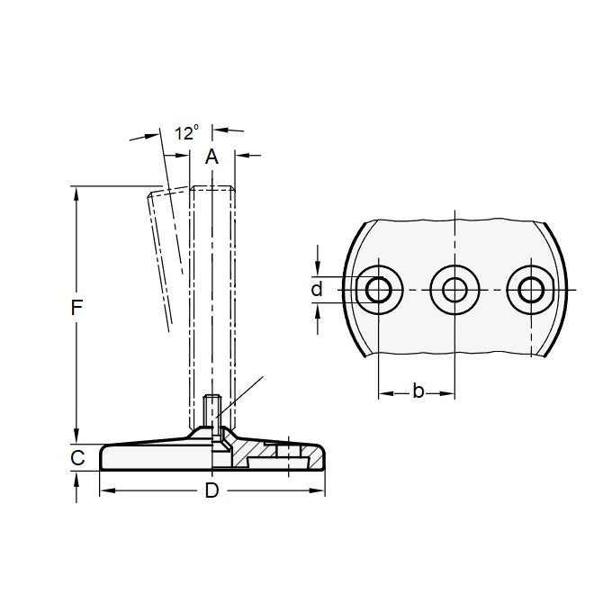 1128931 | MSM-222C-203-S4-ALPHY-L090 (Each) --- Levelling Studded Mounts - 7/8-9 UNC - 22.23mm - 89.9x11.9 mm Hygienic - Stainless Steel 304 Similar to A2, 18-8 HRB80 Mount