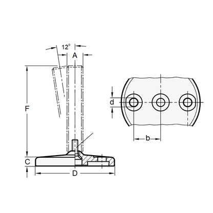 1128931 | MSM-222C-203-S4-ALPHY-L090 (Each) --- Levelling Studded Mounts - 7/8-9 UNC - 22.23mm - 89.9x11.9 mm Hygienic - Stainless Steel 304 Similar to A2, 18-8 HRB80 Mount