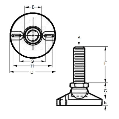1121959 | MSM-191C-051-C-2LH (Each) --- Levelling Studded Mounts - 3/4-10 UNC - 19.05mm - 76.2x38.1 mm Swivel - Steel Mount