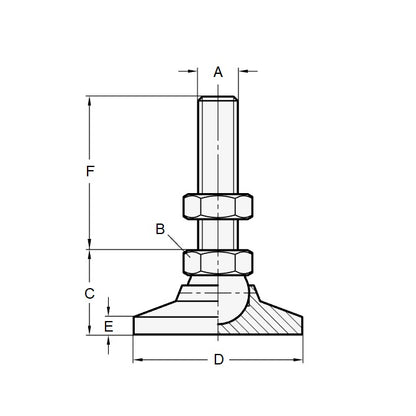 1115259 | MSM-160M-120-S4RP (Each) --- Levelling Studded Mounts - M16 - 16x2mm - 60x39 mm Swivel - Stainless Steel 304 Similar to A2, 18-8 HRB80 Mount