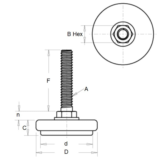 1072705 | MLM-064C-038-CNP-LD (Each) --- Levelling Studded Mounts - 1/4-20 UNC - 6.35mm - 35.1x12.7 mm Light Duty - Zinc Plated Steel Mount
