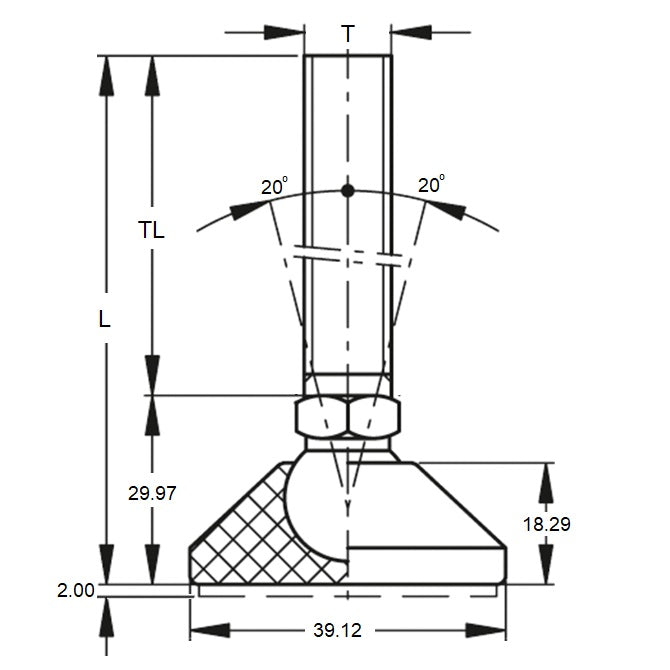 1121804 | MLM-160M-088-S3NY-0LH-058 (Each) --- Levelling Studded Mounts - M16 - 16x2mm - 58.4x18.3 mm Light Duty - Stainless Steel Mount