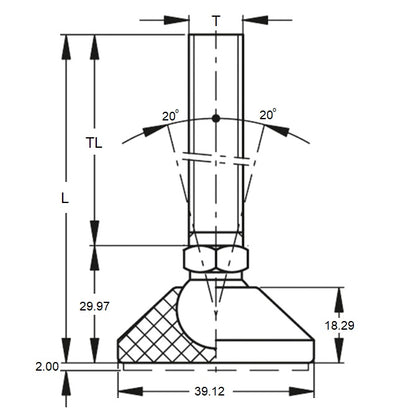 1121804 | MLM-160M-088-S3NY-0LH-058 (Each) --- Levelling Studded Mounts - M16 - 16x2mm - 58.4x18.3 mm Light Duty - Stainless Steel Mount