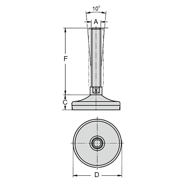 1128902 | MLM-222C-152-S4HY-060 (Each) --- Levelling Studded Mounts - 7/8-9 UNC - 22.23mm - 59.9x33 mm Hygienic - Stainless Steel 304 Similar to A2, 18-8 HRB80 Mount