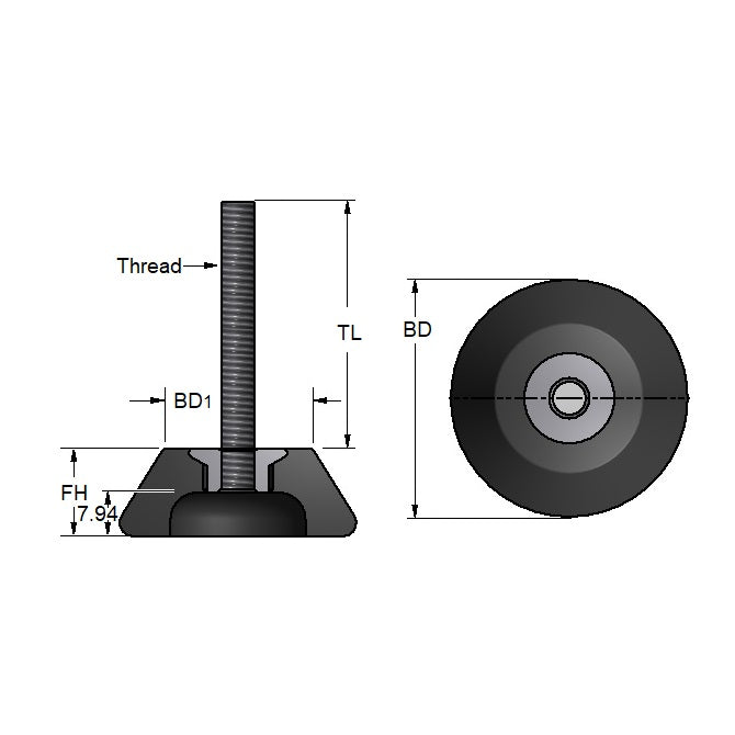 1055040 | TMF-601-ARS (Each) --- Levelling Bonded Neoprene Mounts - 4.5 to 18.0 Kg 2.032x5.08 mm With Stud