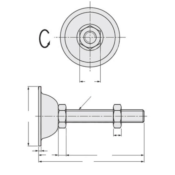 1115395 | MLM-160M-150-S4-ECO (Each) --- Levelling Studded Mounts - M16 - 16x2mm - 75x32 mm Economy - Stainless Steel 304 Similar to A2, 18-8 HRB80 Mount