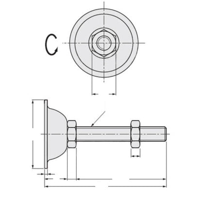 1115392 | MLM-160M-100-Z-ECO (Each) --- Levelling Studded Mounts - M16 - 16x2mm - 75x32 mm Economy - Steel - Zinc Mount