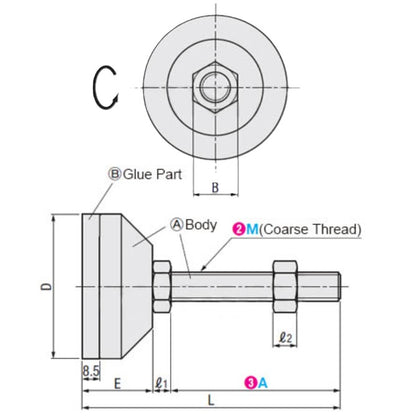 1115433 | MLM-160M-100-ZPPH-ECO (PK-4) --- Levelling Studded Mounts - M16 - 16x2mm - 80x40.5 mm Economy - Steel - Zinc Mount