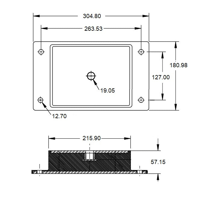 1229224 | MR4-6804 (Each) --- Rectangular 4 Bolt Mounts - 6803.9 Kg - 263.53x180.98 mm - Steel and Neoprene Mount